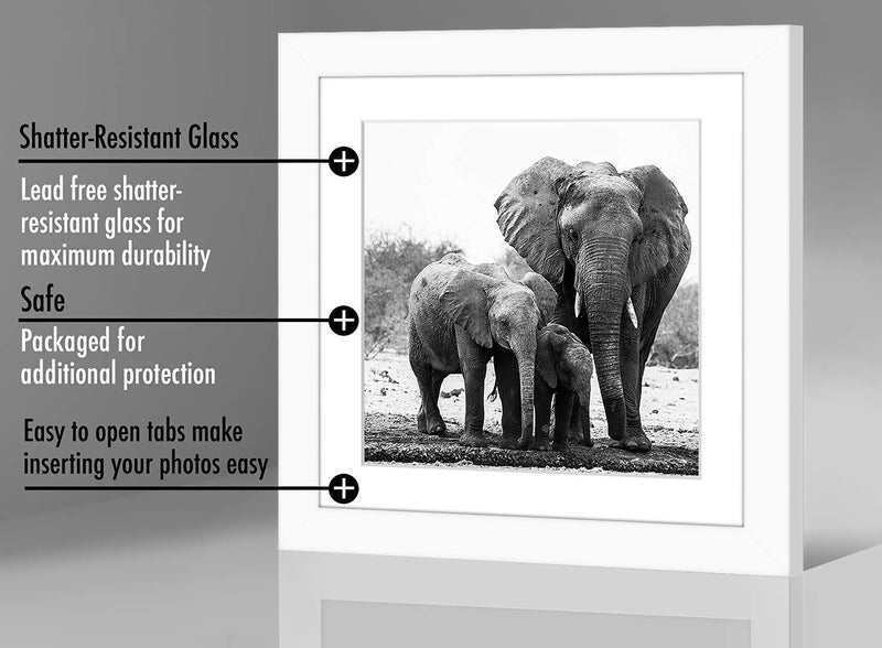 Americanflat 11x11 Picture Frame with Shatter-Resistant Glass - Use as 8x8 Frame with Mat or Display 11x11 Photo Without Mat - Signature Collection - Square Frames for Wall Display - White - Image 4